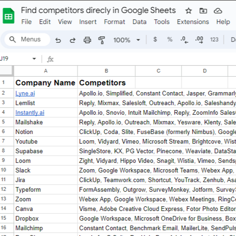 How to find any Company's Main Competitors directly in Google Sheets